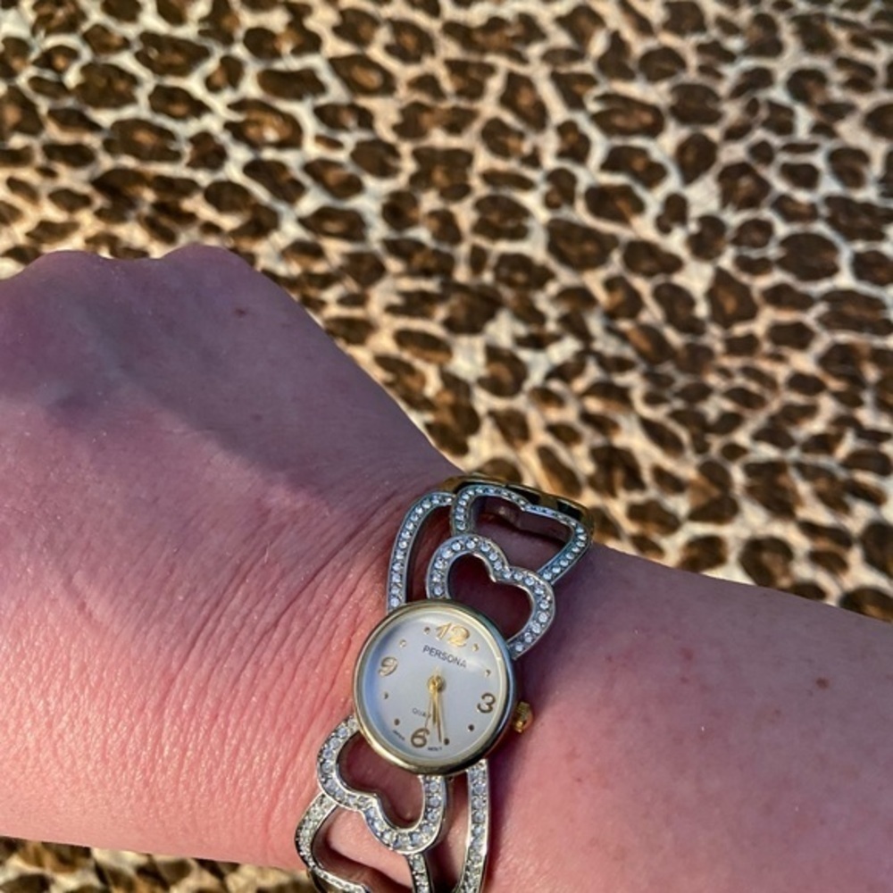 Heart Rhinestone Bangle Cuff Watch - Picture 4 of 4